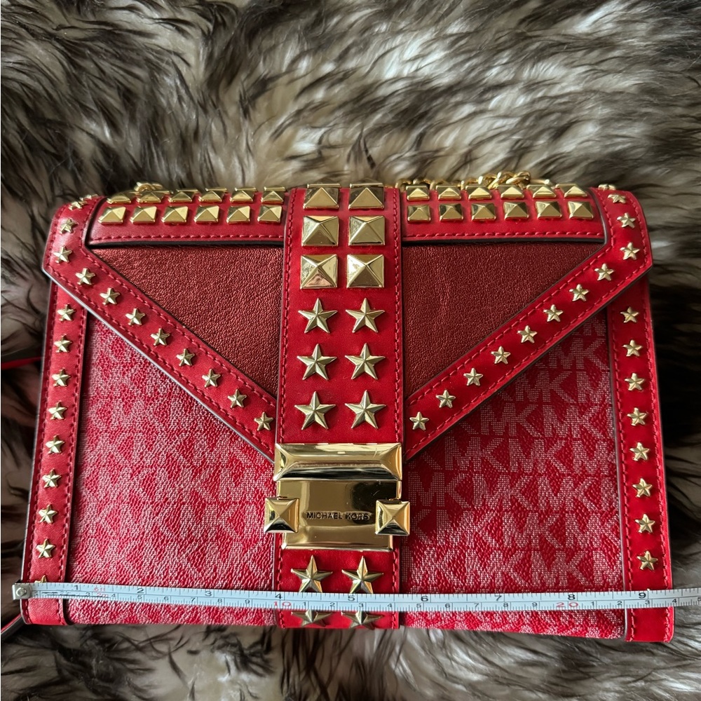 Red Studded Shoulder Michael Kors Handbag - Picture 7 of 10